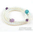Faceted Opal Beaded Stretch Bracelet with Amethyst and Cyanite and Sterling Silver Beads( Can Also Be Worn As Necklace )