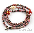 Red Jasper Beaded Stretch Bracelet with Corozo Nut Buddha's Head and Carnelian Cucurbit and Sterling Silver Fish Accessory ( Can also be Necklace )