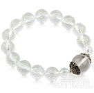 Wholesale Natural Faceted Clear Crystal Elastic Bangle Bracelet with Sterling Silver Accessory