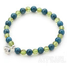Wholesale Single Strand Kyanite and Peridot Beaded Stretch Bangle Bracelet with Silver Lotus Seedpod Accessory
