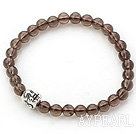 Natural Smoky Quartz and Tibet Silver Buddha's Head Stretch Bangle Bracelet