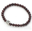Wholesale Natural Round Garnetand Tibet Silver Buddha's Head Stretch Bangle Bracelet