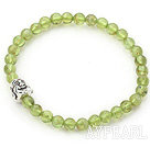 Wholesale Natural Olivine and Tibet Silver Buddha's Head Stretch Bangle Bracelet