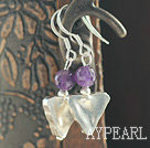 Triangle Shape Thailand Silver and Amethyst Earrings with 925 Sterling Silver Hooks
