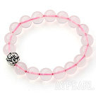 Wholesale 10mm A Class Madagascar Rose Quartz Beaded Stretch Bangle Bracelet with Silver Ball Accessory