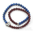 Wholesale Round Lapis and Garnet Beaded Stretch Bangle Bracelet with Silver Accessory
