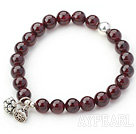 Wholesale 8mM A Class Round Garnet Stretch Bangle Bracelet with Silver Lotus Accessory