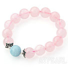 Wholesale 12mm Round Rose Quartz and Aquamarine Stretch Bangle Bracelet with Silver Accessory