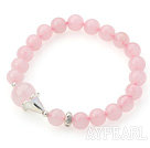 Wholesale 8mm Round Rose Quartz Stretch Bangle Bracelet with Silver Flower Accessory