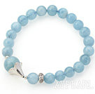 Wholesale Round Aquamarine Beaded Stretch Bangle Bracelet with Silver Accessory