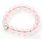 Wholesale 10mm Madagascar Round Rose Quartz Beaded Stretch Bangle Bracelet with Silver Beads