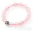 Wholesale 12mm Madagascar Round Rose Quartz Beaded Stretch Bangle Bracelet with Silver Buddha Beads