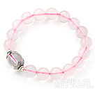 Wholesale 10mm Madagascar Round Rose Quartz Beaded Stretch Bangle Bracelet with Clear Crystal and Silver Accessory