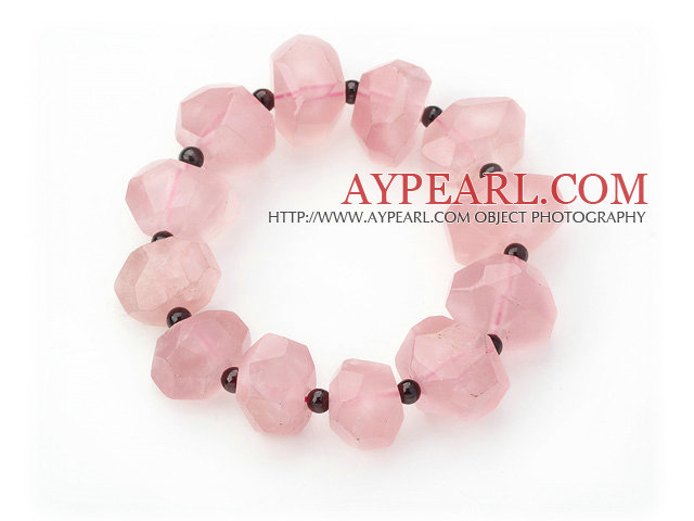 Incidence Angle Rose Quartz and Round Garnet Stretch Bangle Bracelet