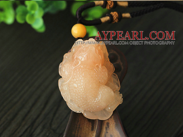 Rare Color Luanglong Jade Animal Shape Pendant Necklace with Brown Thread