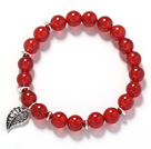 A Grade 8mm Red Carnelian and Silver Leaf Accessory Stretch Bangle Bracelet