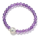 Wholesale Round 6mm Amethyst and Silver Fish Accessory Stretch Bangle Bracelet