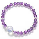 Wholesale Round Amethyst and Opal Crystal Stretch Bangle Bracelet