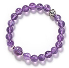 Wholesale Round Amesthyst and Silver Lotus Accessory Stretch Bangle Bracelet