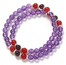 Wholesale Two Rows Assorted 6mm Round Amesthyst and Carnelian and Garnet Stretch Bracelet