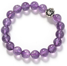 Wholesale Round 10mm Amesthyst and Silver Maitreya Accessory Stretch Bangle Bracelet