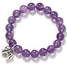 Wholesale Round 10mm Amesthyst and Silver Elephant Shape Accessory Stretch Bangle Bracelet