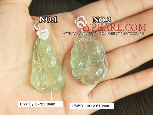 A Grade Prehnite Pea Shape Pendant with Sterling Silver Chain ( You can choose one from two designs)