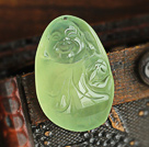 A Grade Prehnite Laughing Buddha Pendant with Sterling Silver Chain ( You can choose one from five designs)