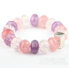 Wholesale Pink Series Natural Rose Quartz and Amethyst and Clear Crystal Elastic Bangle Bracelet with Thailand Silver Accessory