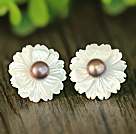 Wholesale Fashion Pearl and White Shell Flower Studs Eearrings With Sterling Silver Accessories