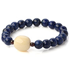Wholesale Fashion Round Lapis Ivory Nut And Garnet Beaded Stretch Bangle Bracelet