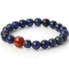 Beautiful Round Lapis And Printed Red Agate Beaded Stretch Bangle Bracelet