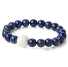 Beautiful Round Lapis And Lotus White Shell Beads Stretch Bangle Bracelet
