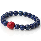 Beautiful Round Lapis And Red Lotus Beads Stretch Bangle Bracelet