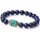Beautiful 8-10mm Round Lapis And Green Turquoise Beaded Stretch Bangle Bracelet