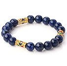 Fashion Round Lapis Beaded Stretch Bangle Bracelet With Golden Cloisonne Ornaments