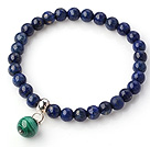 Wholesale Fashion Round Lapis Beaded Stretch Bangle Bracelet With Malachite Pendant