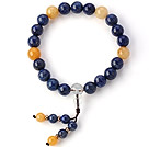 Wholesale Fashion Round Lapis And Yellow Jade Beaded Stretch Bracelet With White Crystal Buddha Head