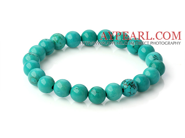 Popular 8mm Round Green Turquoise Beaded Stretch Bangle Bracelet