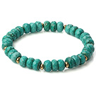 Nice Faceted Xinjiang Green Turquoise Beaded Stretch Bracelet With Copper Spacers