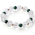 Beautiful Natural White Crystal And Round Malachite Beaded Elastic Bracelet