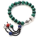 Fashion Round Malachite White Sea Shell Lapis And Coral Tassel Bracelet With Sterling Silver Fish