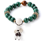 Fashion Natural Round Malachite Tiger Eye And White Sea Shell Beaded Bracelet With Sterling Silver Krisssword Charm