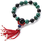 Fashion Natural Round Malachite Black And Red Agate Lapis Pearl Tassel Bracelet With Sterling Silver Cap Charm