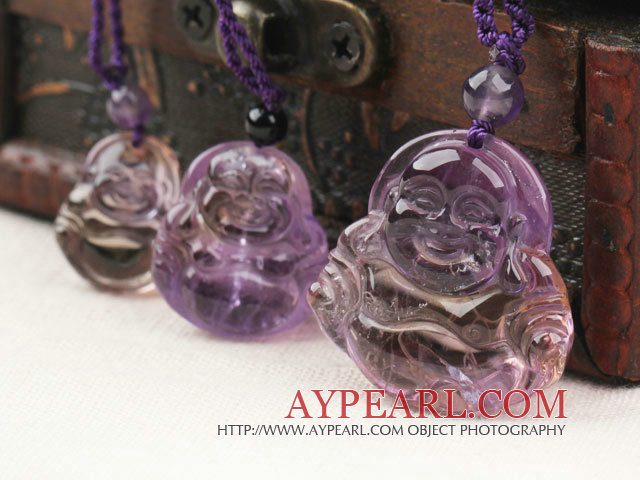 Natural Ametrine Laughing Buddha Pendant Necklace