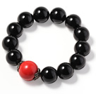 Simple Classic Design Natural Black Agate And Cinnabar Bracelet With Sterling Silver Accessory
