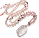 Fashion Beautiful Ntural Rose Quartz And Clear Crystal Buddha Pendant Necklace