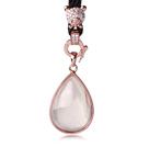 Cute Design Water Drop Shape Natural Star Rose Quartz Pendant Necklace With Butterfly Or Bear Accessory(2 Different Kinds To Choose)