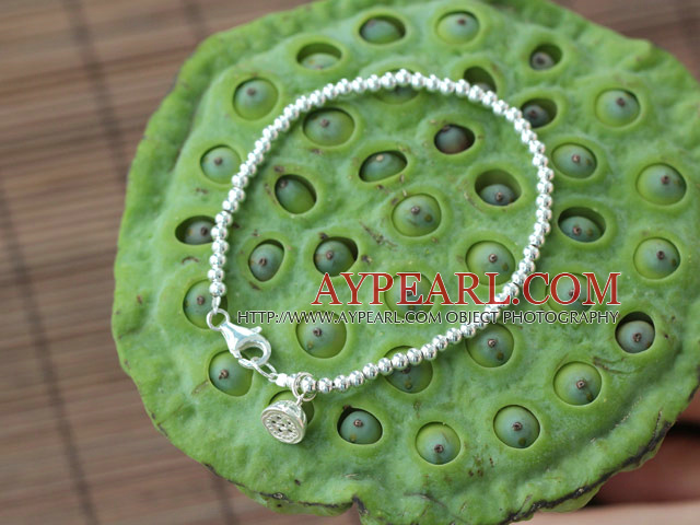 Thailand Silver Bangle Bracelet with Silver Lotus Seedpod Accessory