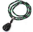Trendy Style Black Agate And Malaysian jade Necklace With Obsidian Fox Pendant